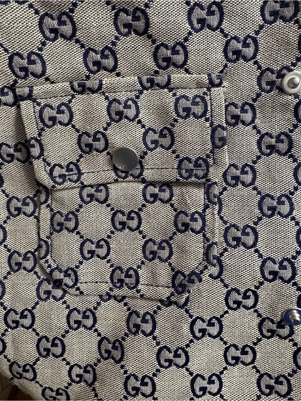 Gucci Beige and Navy GG Monogram Button-Front Shirt/Sweater